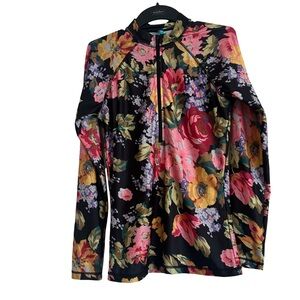 Allihop Anthropologie Bold Floral Long Sleeve 1/4 Zip Swim Rashguard